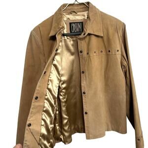 Cassini Vtg 100% Leather Suede Jacket Womens L Tan Snap Grommet Detail Lined 90s